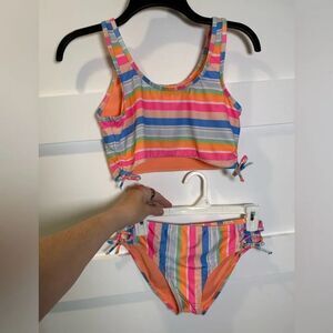 Breaking Waves Colorful Striped Kids 2 piece Swimsuit size 16
